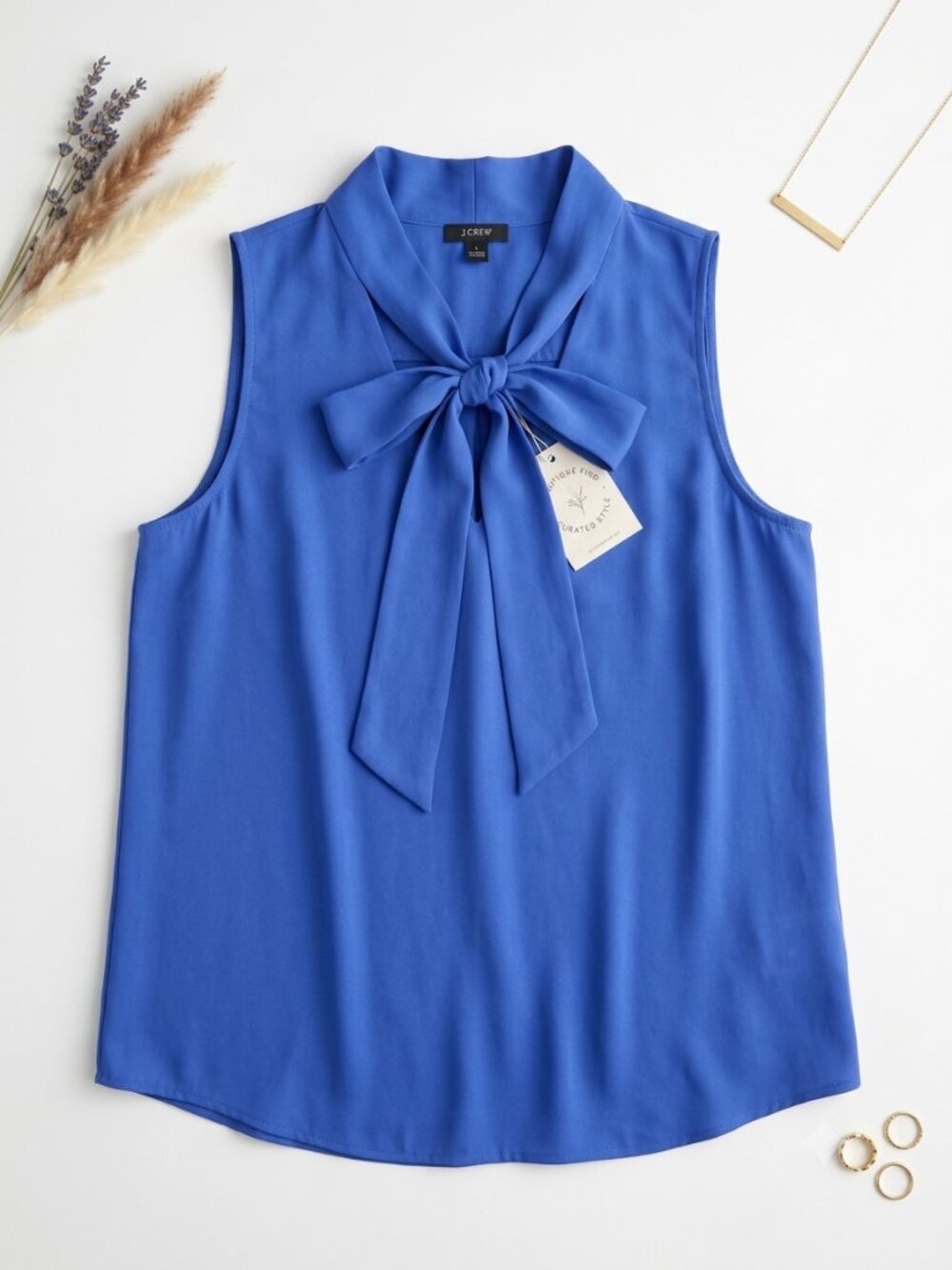 Sleeveless Tie-Neck Bow Blouse in Royal Cobalt Blue - Size M